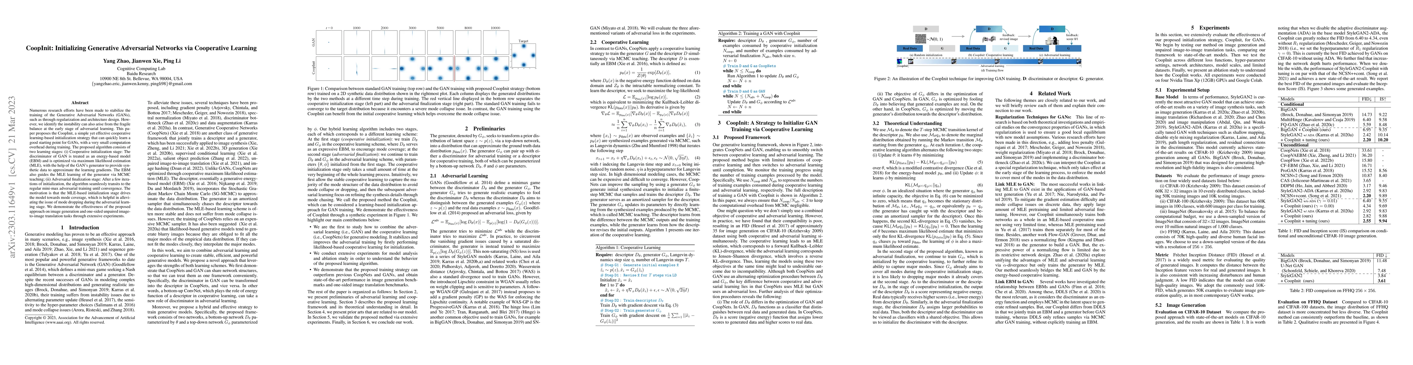 Thumbnail for CoopInit: Initializing Generative Adversarial Networks via Cooperative
  Learning