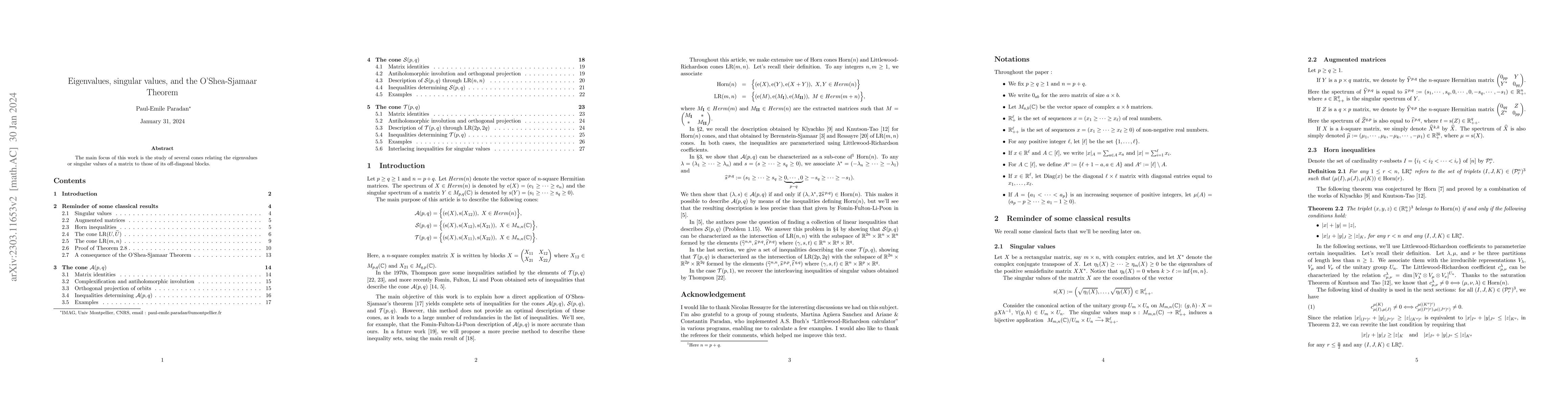 Thumbnail for Eigenvalues, singular values, and the O'Shea-Sjamaar Theorem