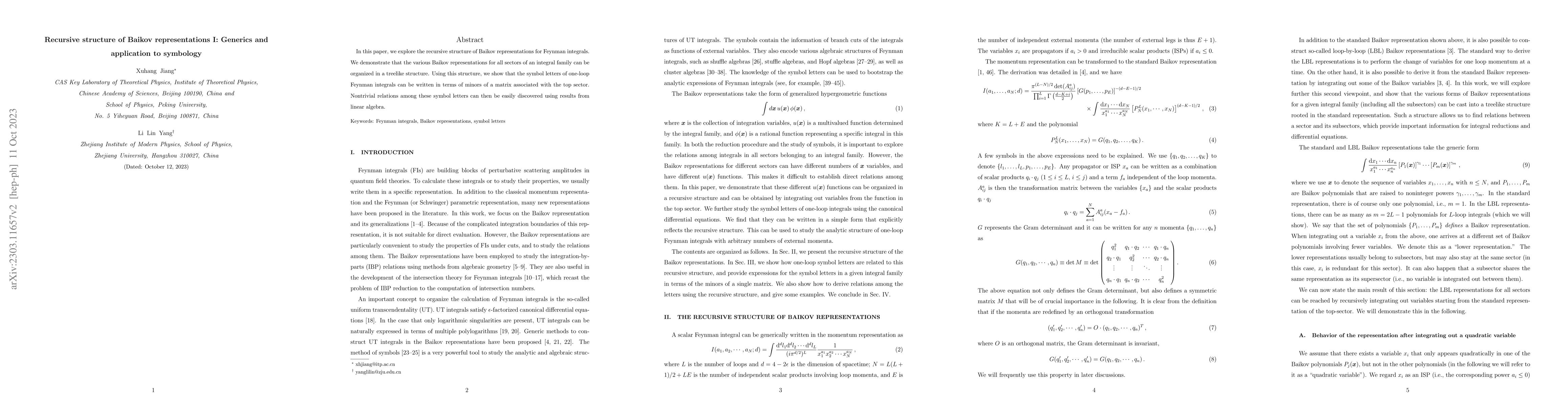 Thumbnail for The recursive structure of Baikov representations I: generics and
  application to symbology