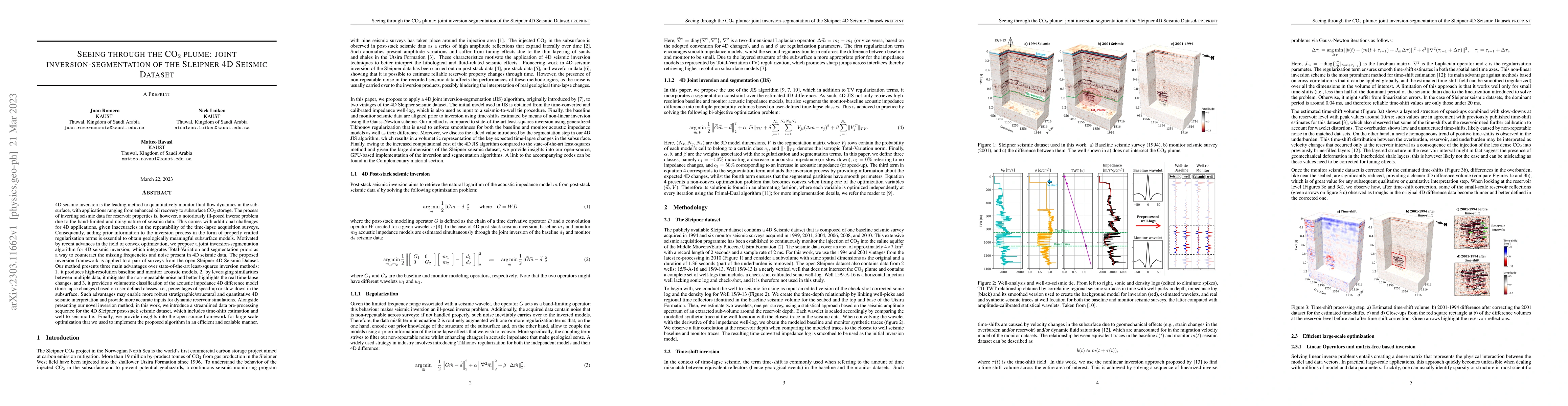 Thumbnail for Seeing through the CO2 plume: joint inversion-segmentation of the
  Sleipner 4D Seismic Dataset