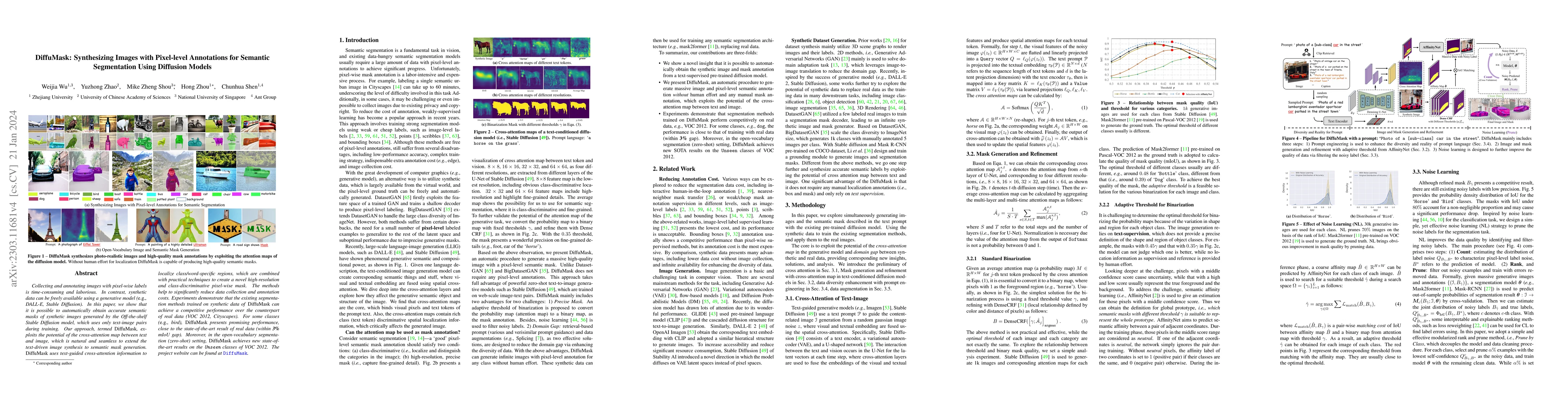 Thumbnail for DiffuMask: Synthesizing Images with Pixel-level Annotations for Semantic
  Segmentation Using Diffusion Models