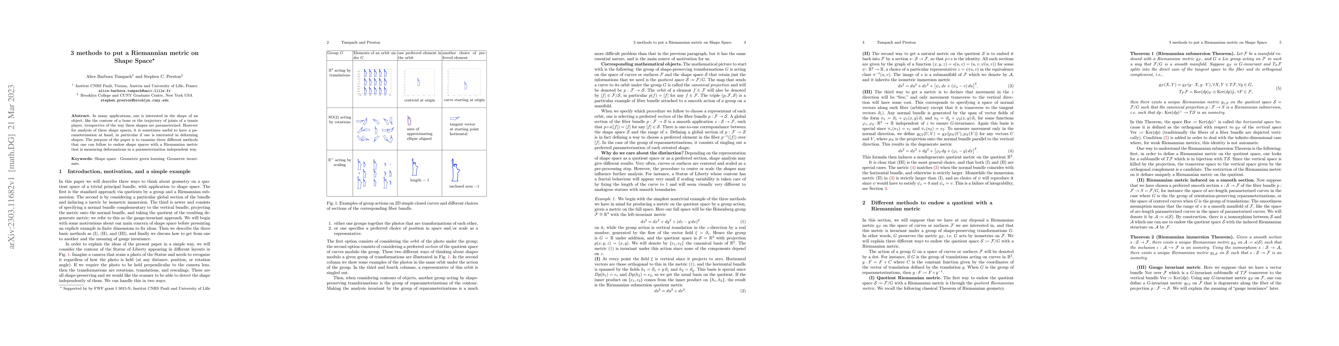 Thumbnail for 3 methods to put a Riemannian metric on Shape Space