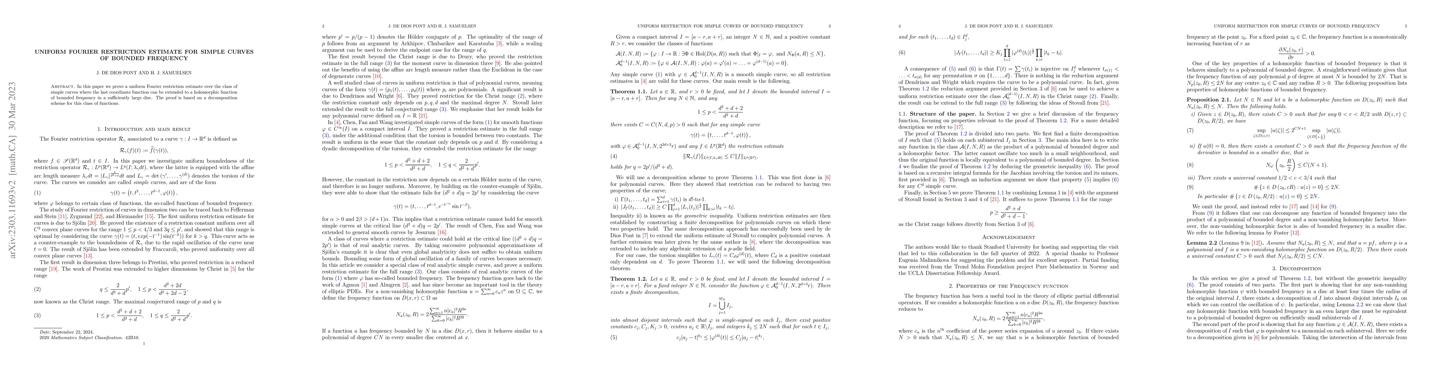Thumbnail for Uniform Fourier Restriction Estimate for Simple Curves of Bounded
  Frequency
