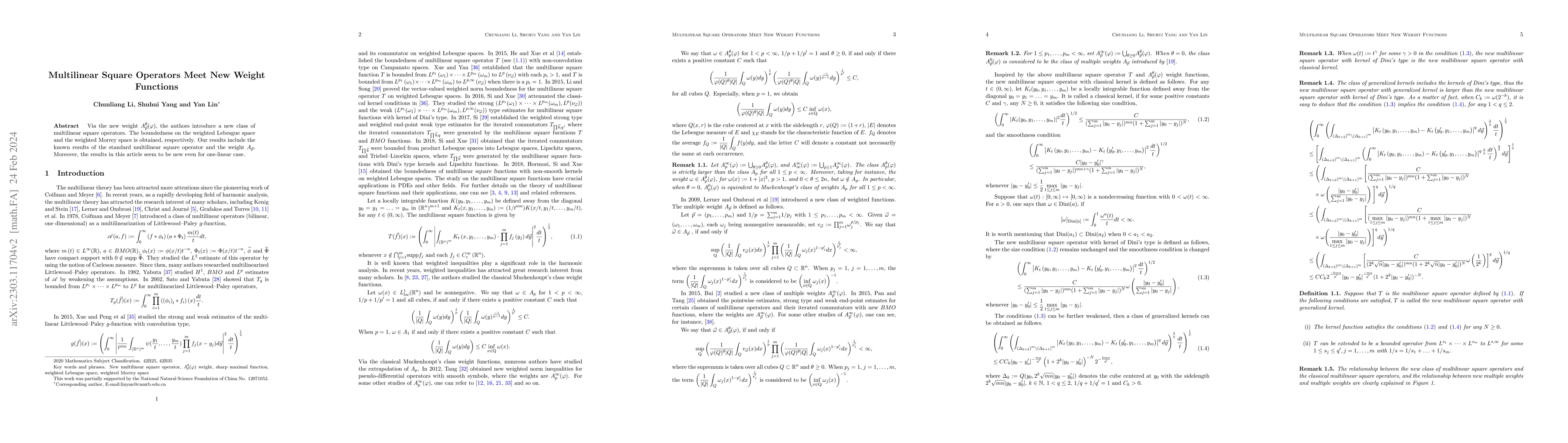 Thumbnail for Multilinear Square Operators Meet New Weight Functions