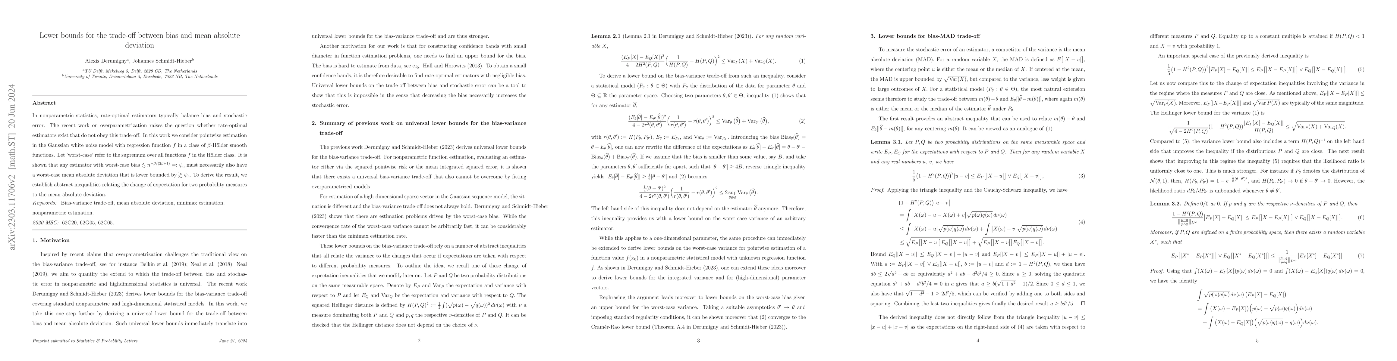Thumbnail for Lower bounds for the trade-off between bias and mean absolute deviation