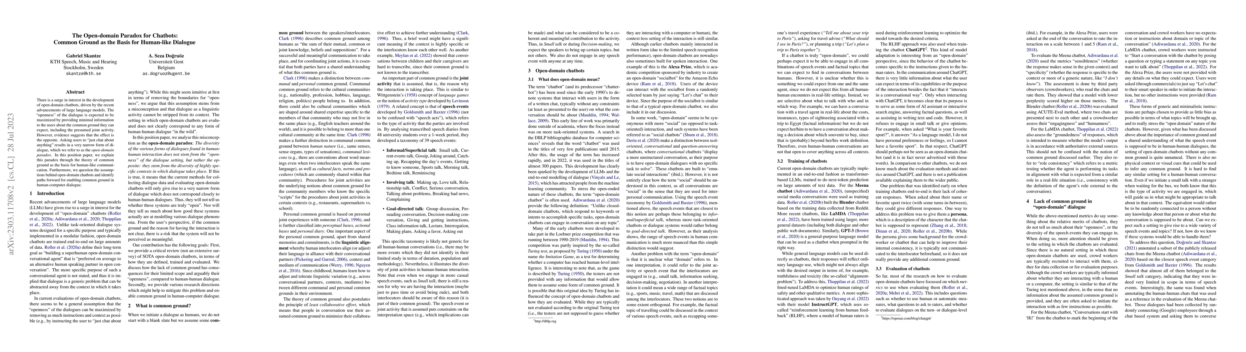 Thumbnail for The Open-domain Paradox for Chatbots: Common Ground as the Basis for
  Human-like Dialogue