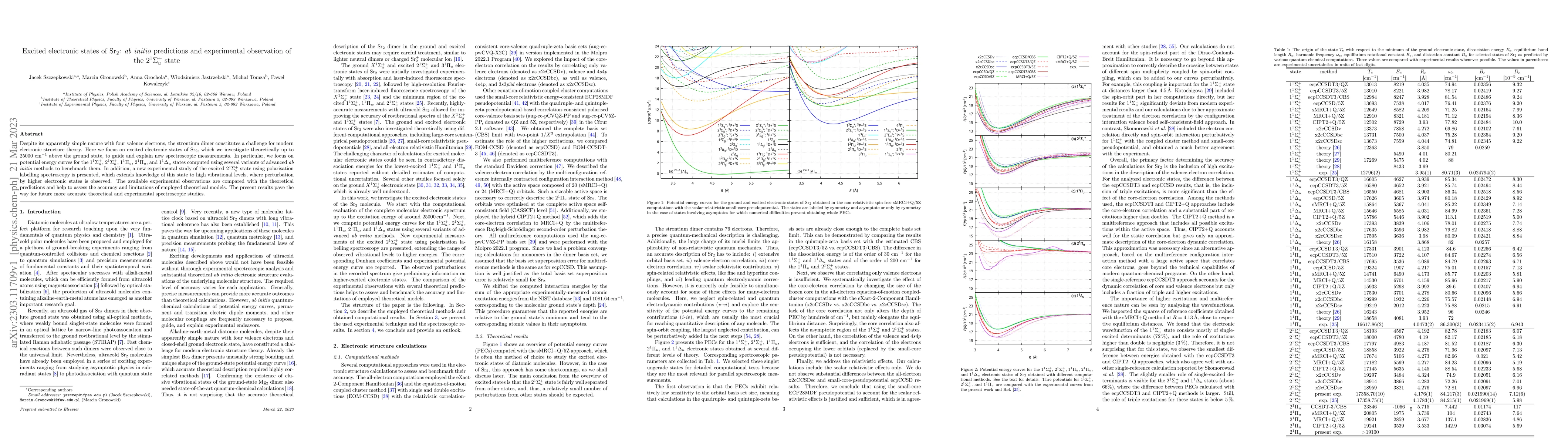 Thumbnail for Excited electronic states of Sr$_2$: ab initio predictions and
  experimental observation of the $2^1\Sigma^{+}_{u}$ state