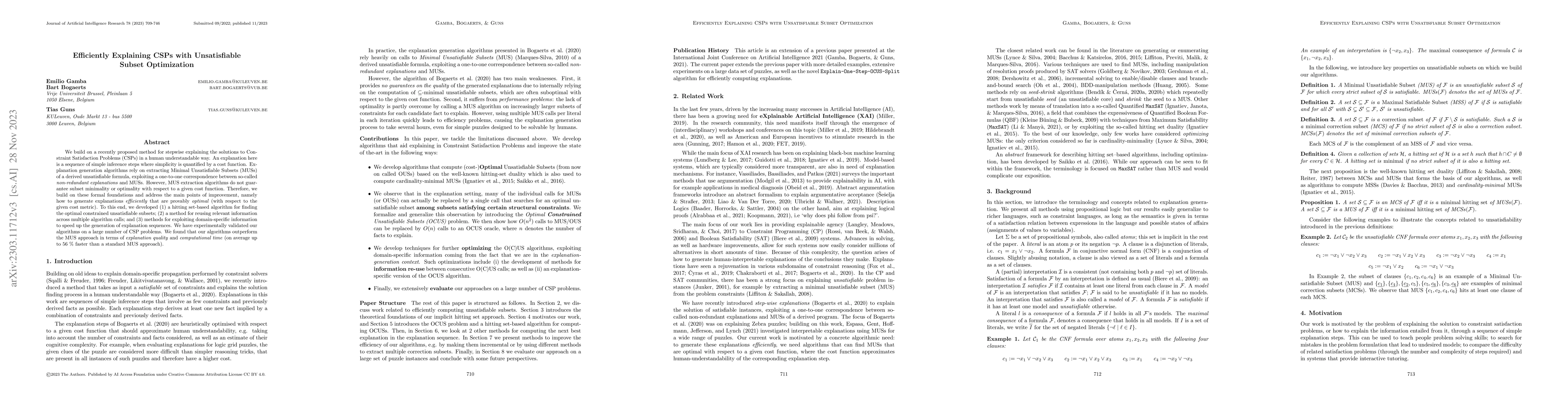 Thumbnail for Efficiently Explaining CSPs with Unsatisfiable Subset Optimization
  (extended algorithms and examples)
