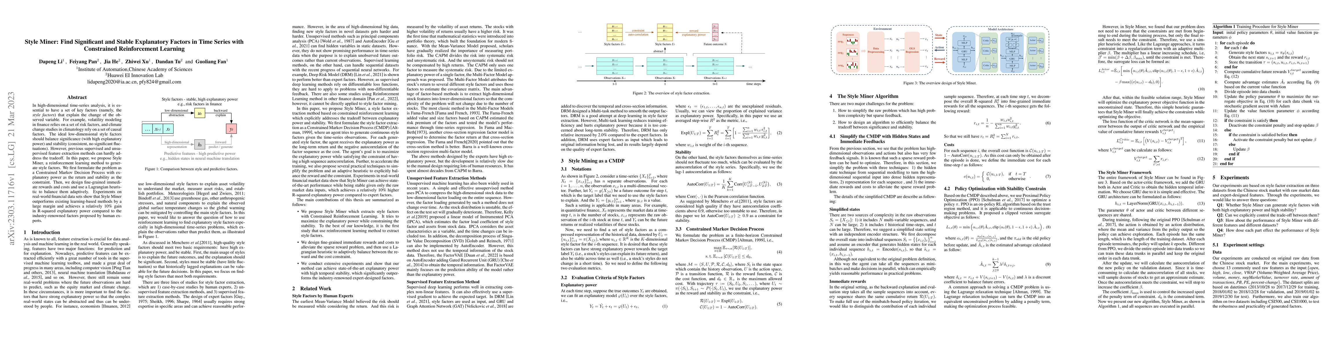 Thumbnail for Style Miner: Find Significant and Stable Explanatory Factors in Time
  Series with Constrained Reinforcement Learning