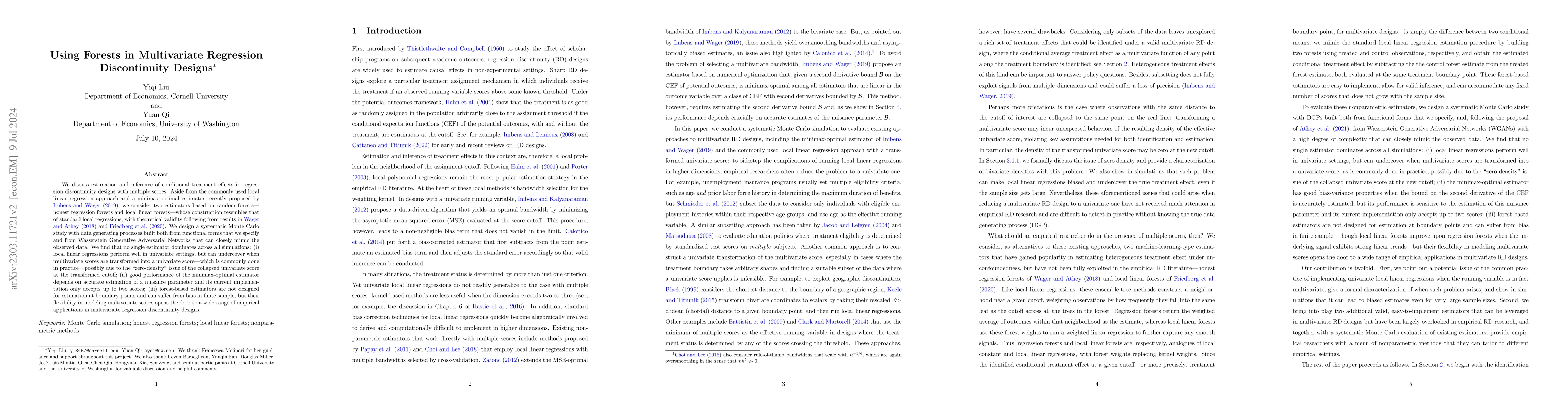 Thumbnail for Using Forests in Multivariate Regression Discontinuity Designs