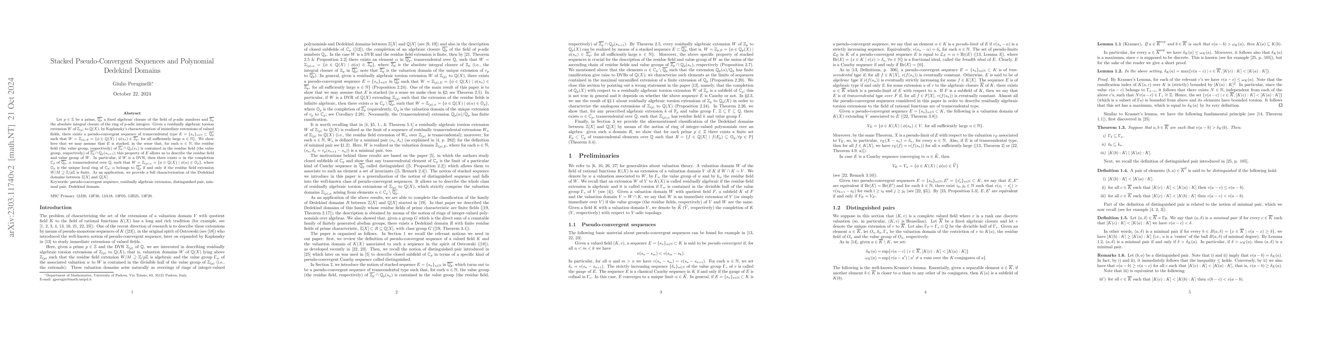 Thumbnail for Stacked Pseudo-Convergent Sequences and Polynomial Dedekind Domains