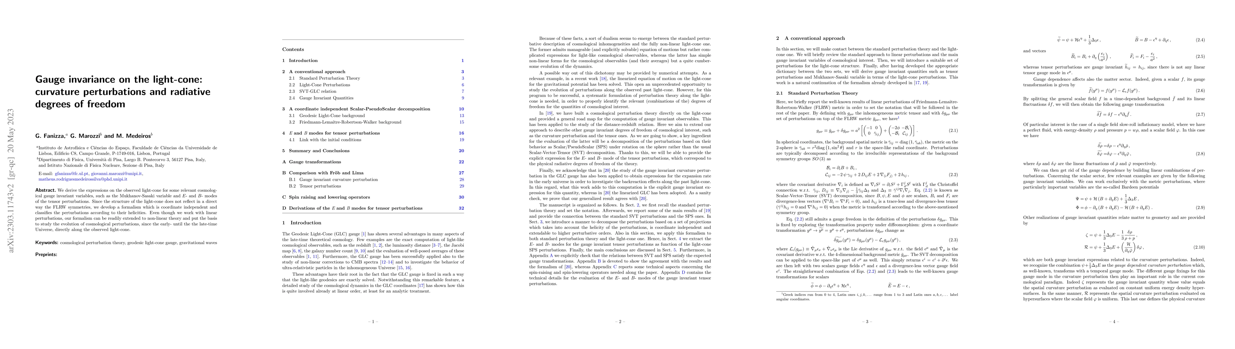 Thumbnail for Gauge invariance on the light-cone: curvature perturbations and
  radiative degrees of freedom