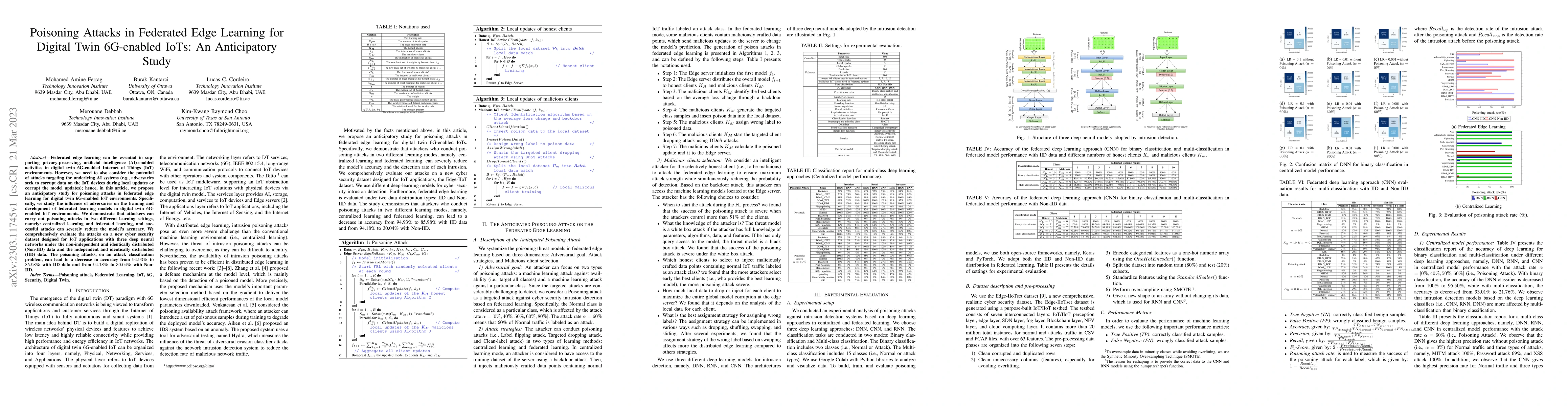 Thumbnail for Poisoning Attacks in Federated Edge Learning for Digital Twin 6G-enabled
  IoTs: An Anticipatory Study