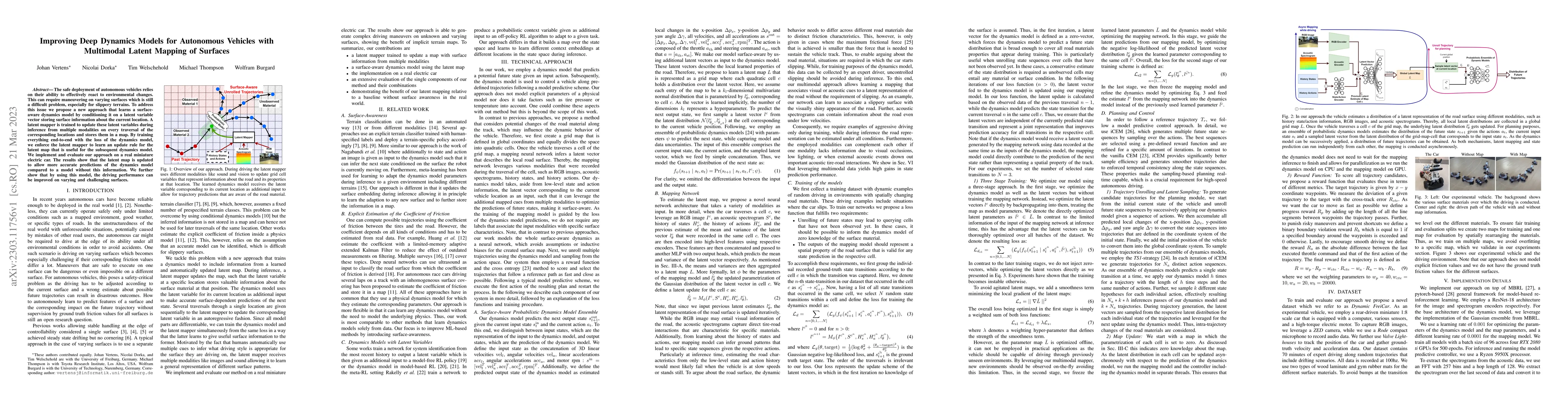 Thumbnail for Improving Deep Dynamics Models for Autonomous Vehicles with Multimodal
  Latent Mapping of Surfaces
