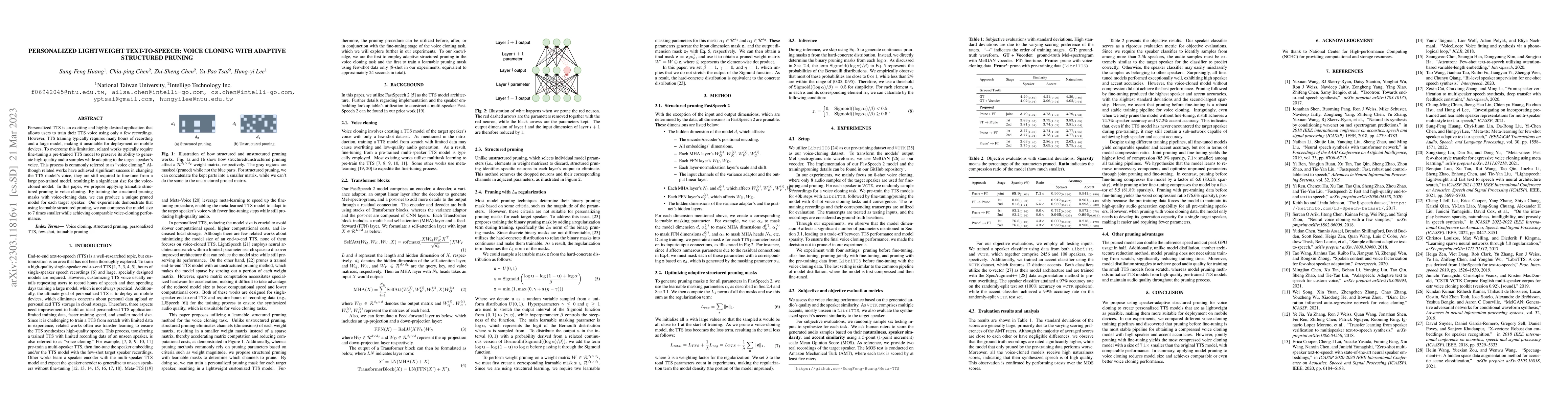 Thumbnail for Personalized Lightweight Text-to-Speech: Voice Cloning with Adaptive
  Structured Pruning