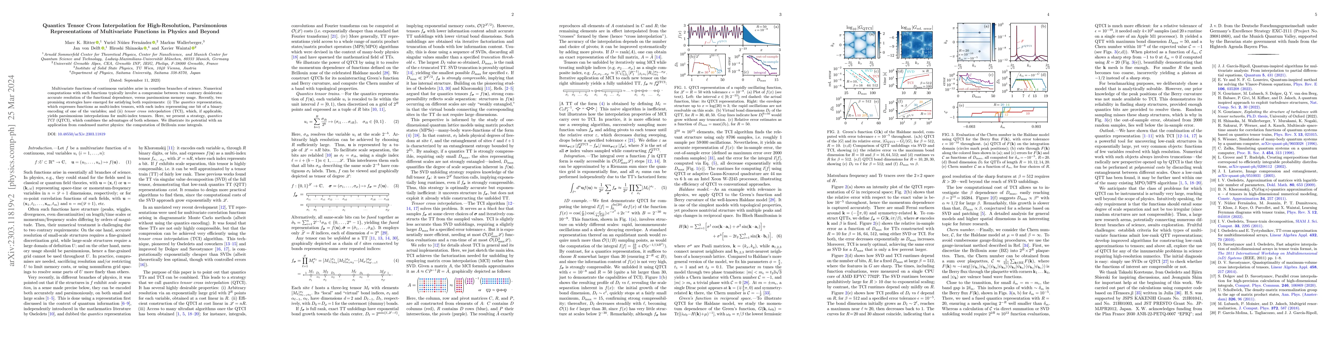 Thumbnail for Quantics Tensor Cross Interpolation for High-Resolution, Parsimonious
  Representations of Multivariate Functions in Physics and Beyond