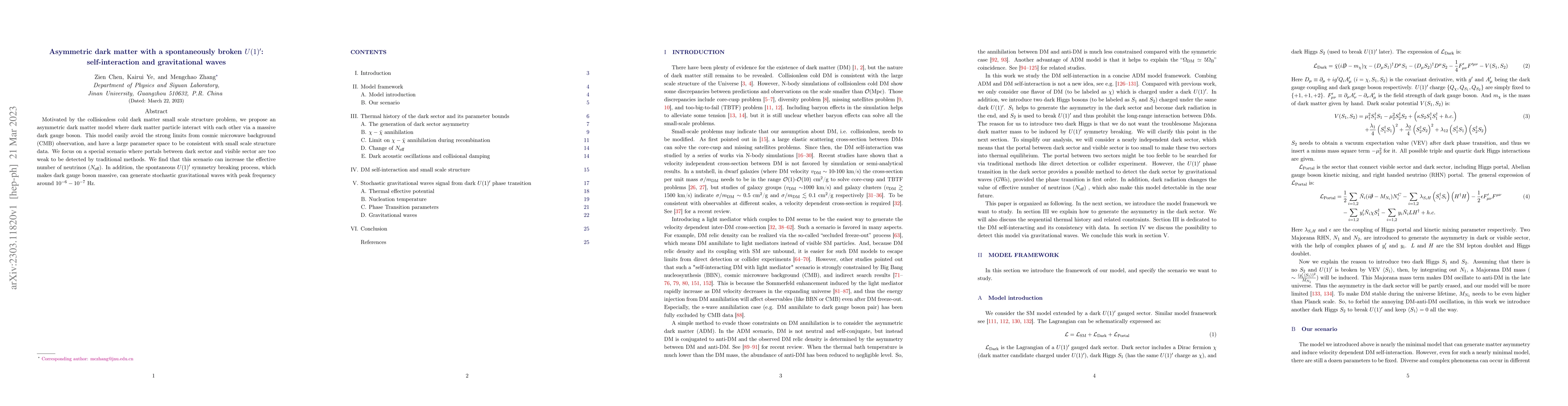Thumbnail for Asymmetric dark matter with a spontaneously broken $U(1)'$:
  self-interaction and gravitational waves