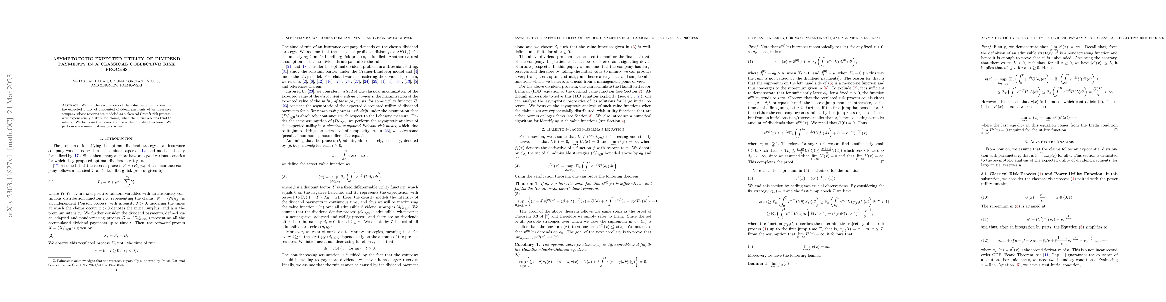 Thumbnail for Asymptototic Expected Utility of Dividend Payments in a Classical
  Collective Risk Process