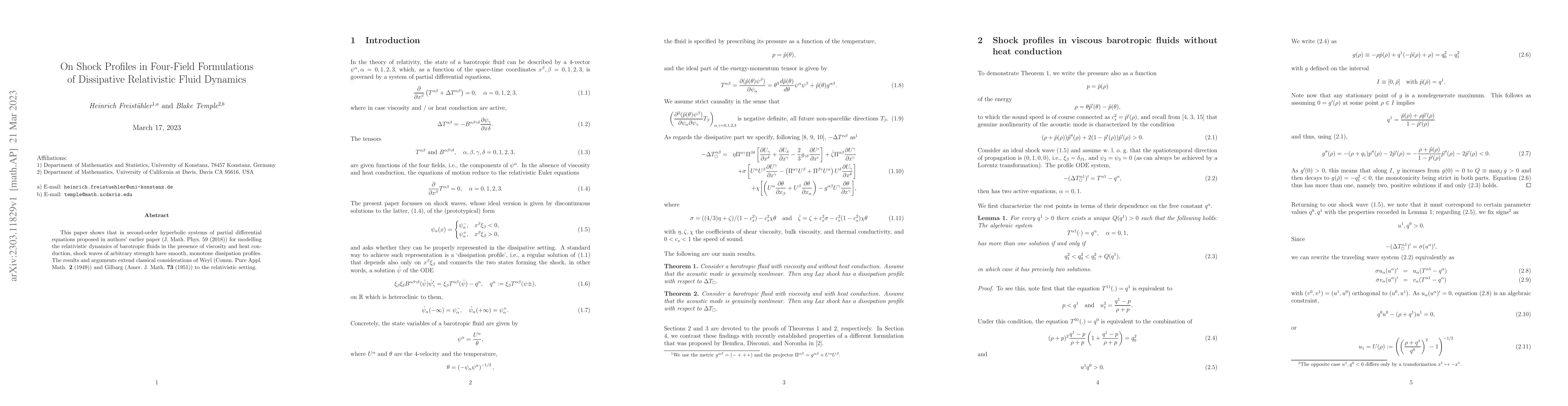 Thumbnail for On Shock Profiles in Four-Field Formulations of Dissipative Relativistic
  Fluid Dynamics
