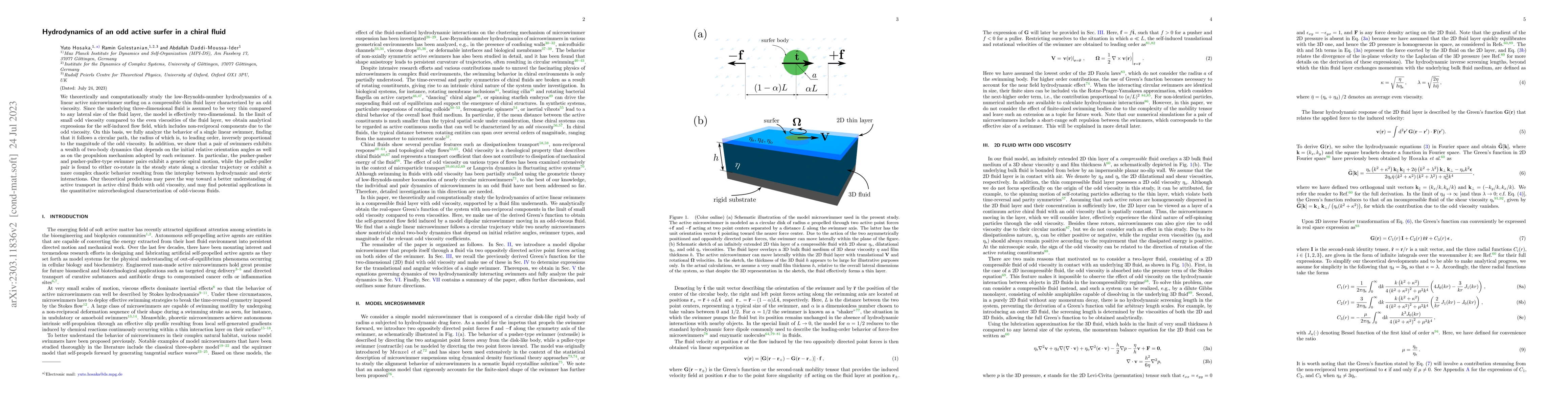 Thumbnail for Hydrodynamics of an odd active surfer in a chiral fluid