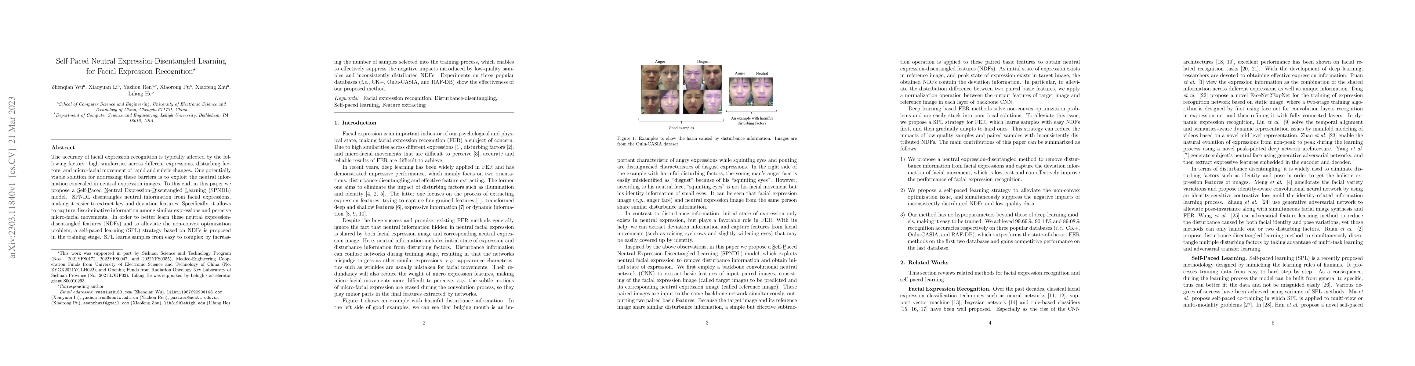 Thumbnail for Self-Paced Neutral Expression-Disentangled Learning for Facial
  Expression Recognition