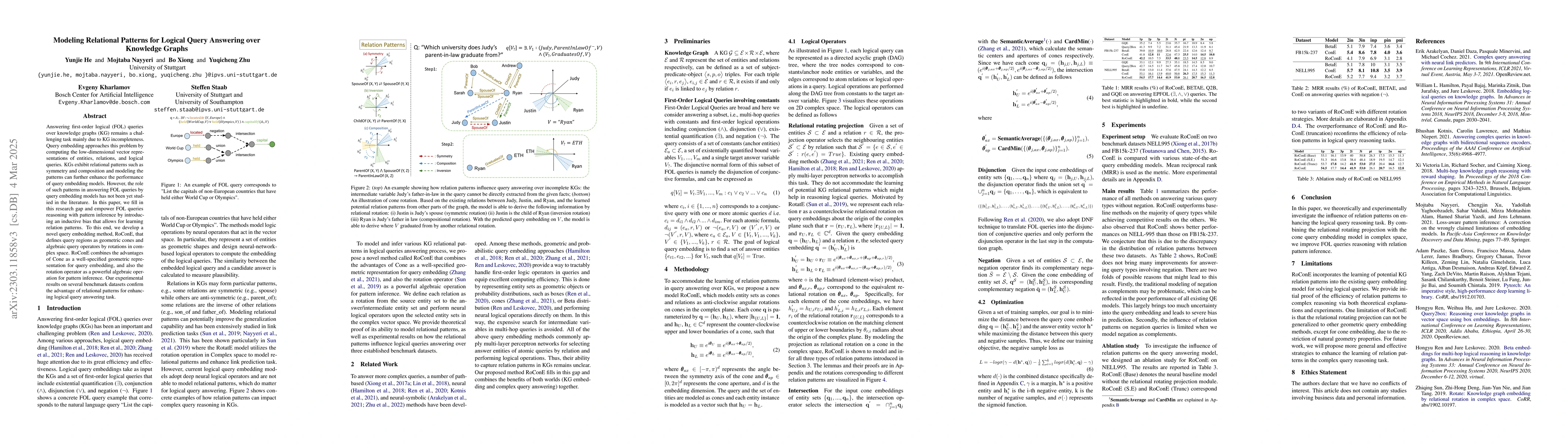 Thumbnail for Modeling Relational Patterns for Logical Query Answering over Knowledge
  Graphs