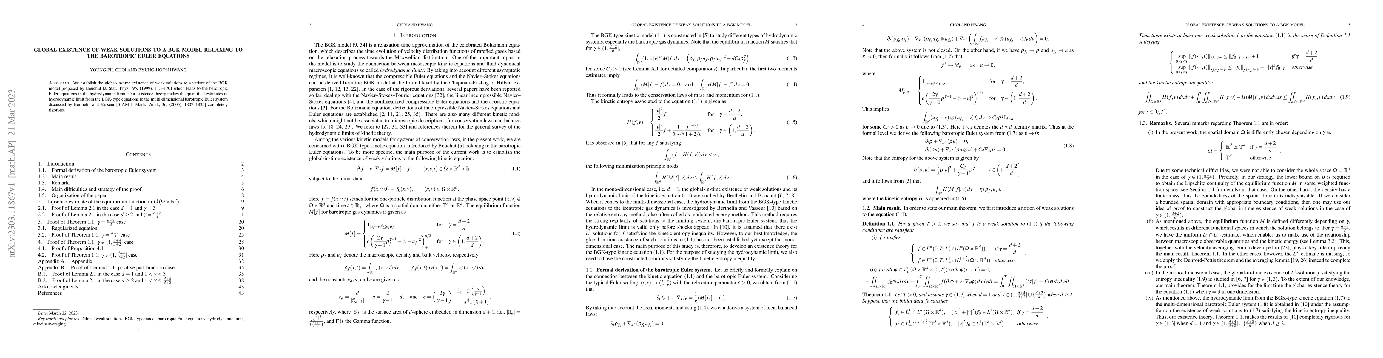 Thumbnail for Global existence of weak solutions to a BGK model relaxing to the
  barotropic Euler equations