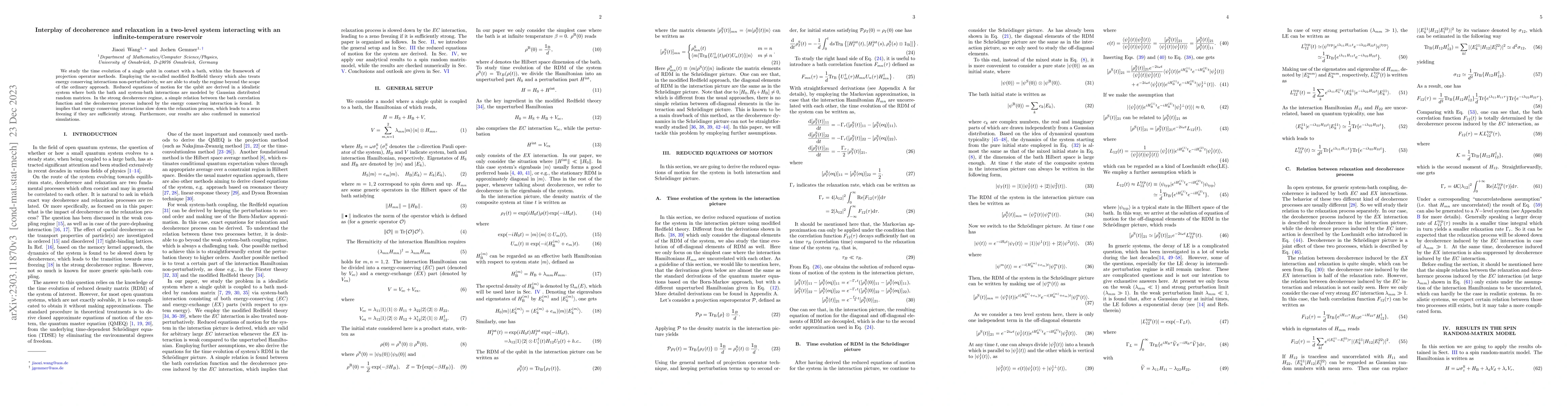 Thumbnail for Interplay of decoherence and relaxation in a two-level system
  interacting with an infinite-temperature reservoir