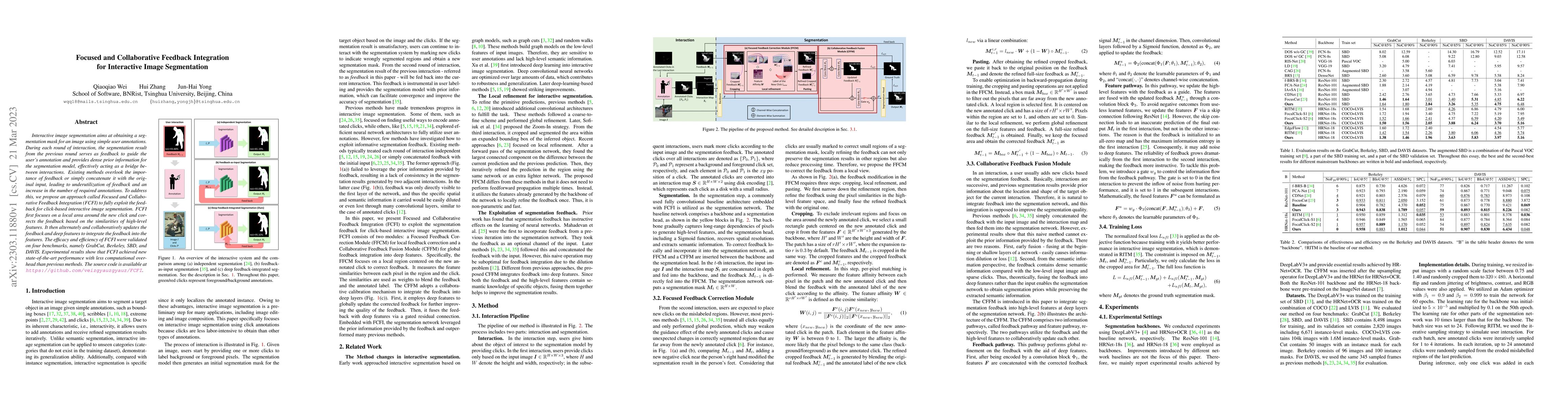 Thumbnail for Focused and Collaborative Feedback Integration for Interactive Image
  Segmentation