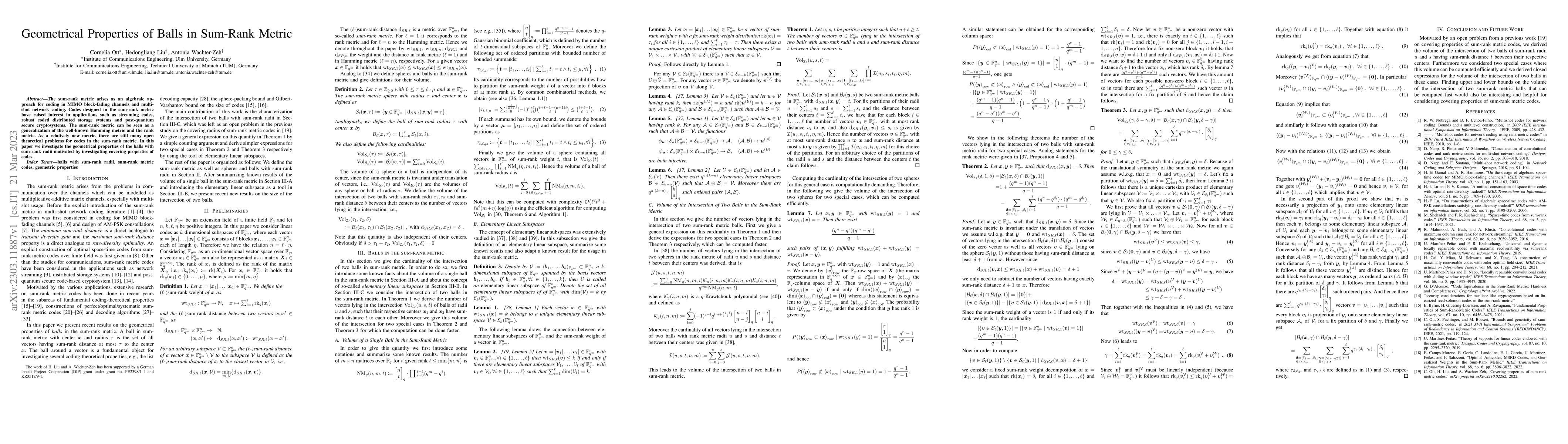 Thumbnail for Geometrical Properties of Balls in Sum-Rank Metric
