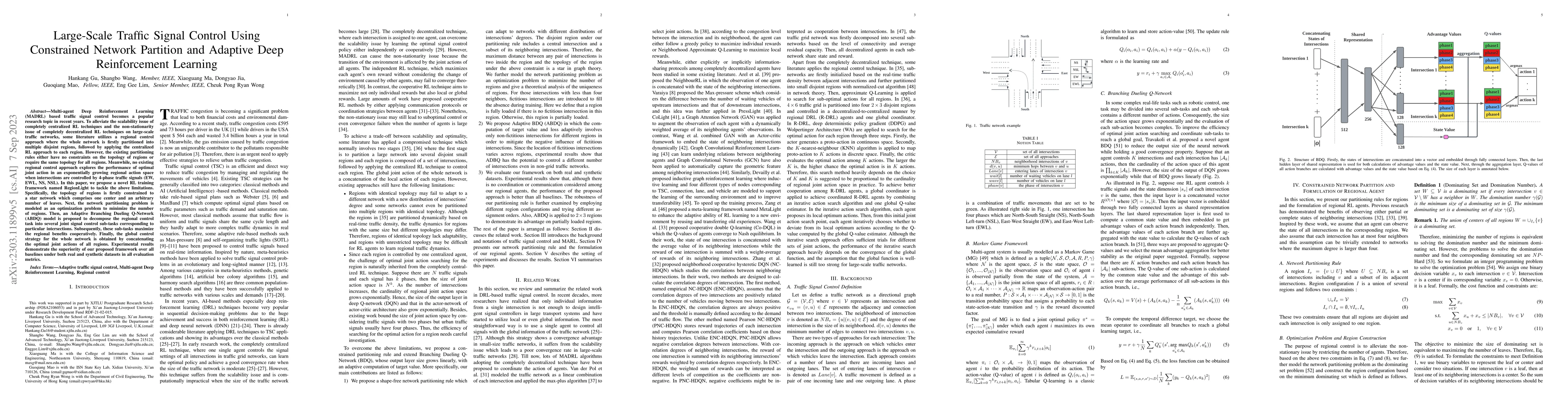 Thumbnail for Large-Scale Traffic Signal Control Using Constrained Network Partition
  and Adaptive Deep Reinforcement Learning