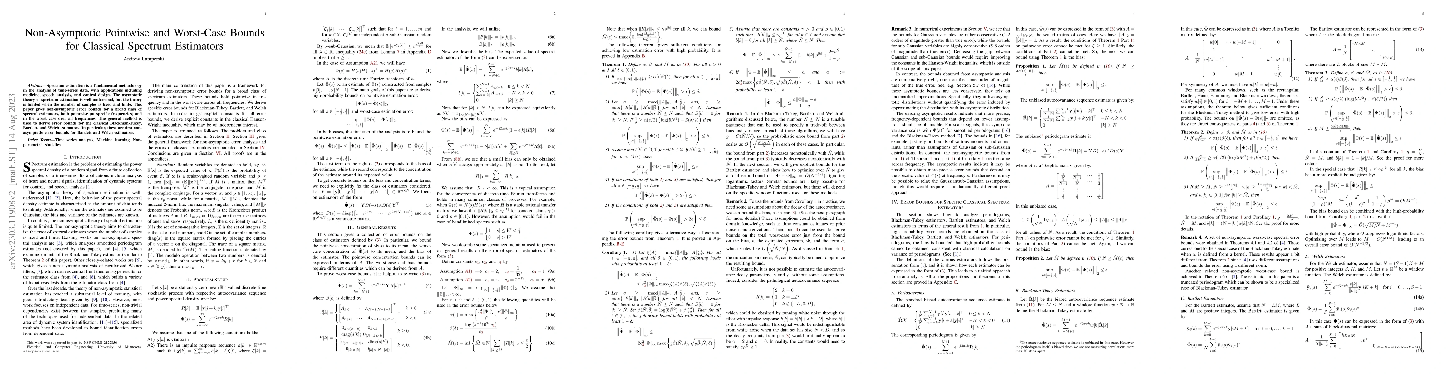 Thumbnail for Non-Asymptotic Pointwise and Worst-Case Bounds for Classical Spectrum
  Estimators