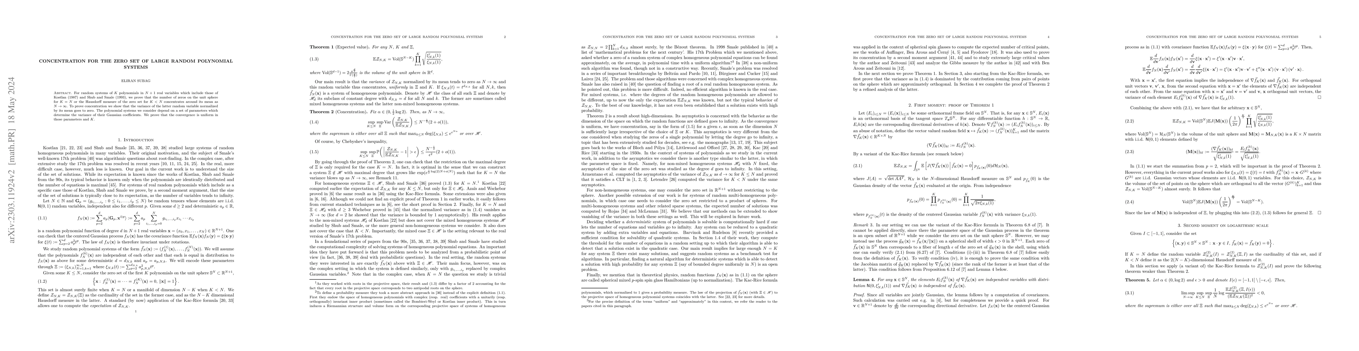 Thumbnail for Concentration for the zero set of large random polynomial systems