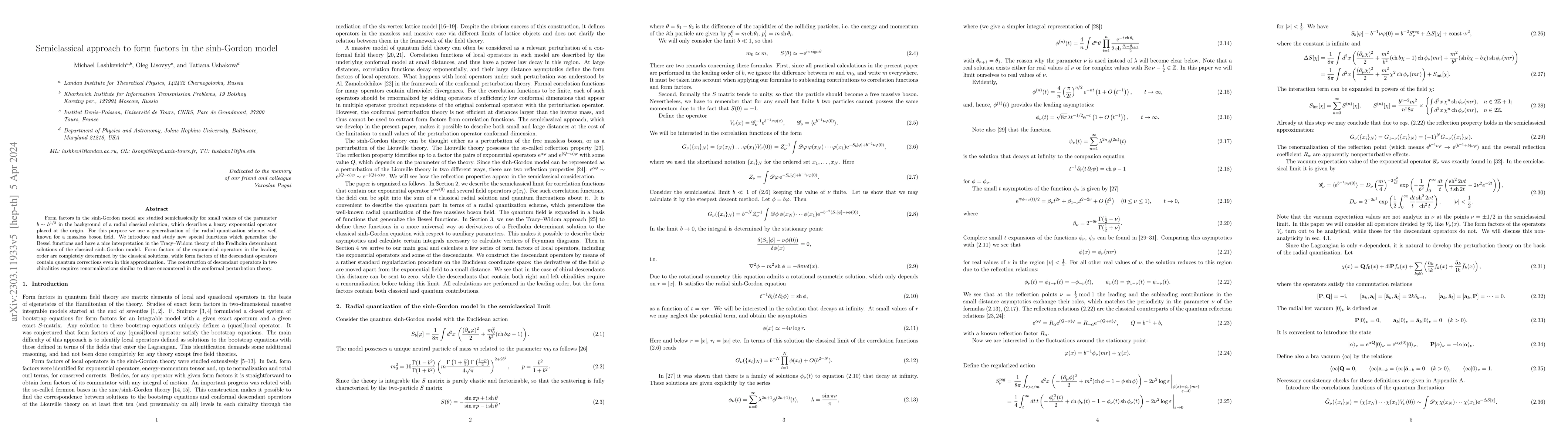 Thumbnail for Semiclassical approach to form factors in the sinh-Gordon model