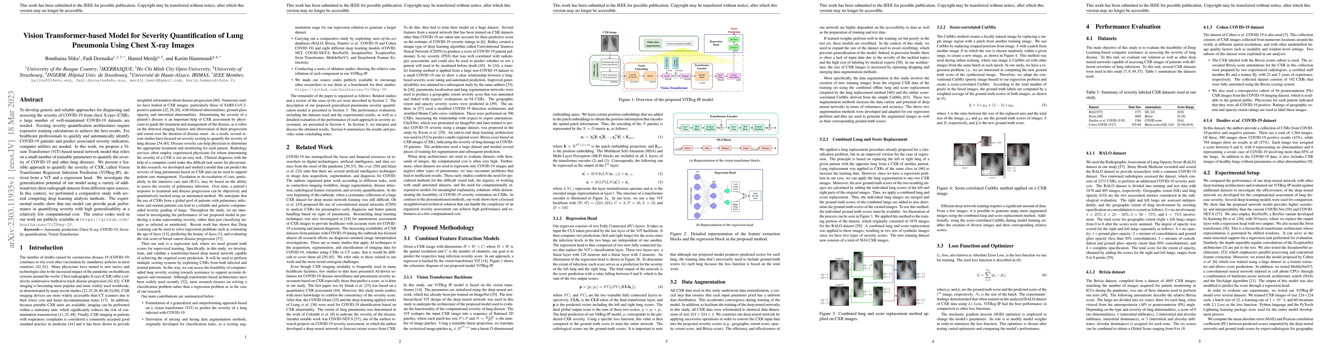 Thumbnail for Vision Transformer-based Model for Severity Quantification of Lung
  Pneumonia Using Chest X-ray Images