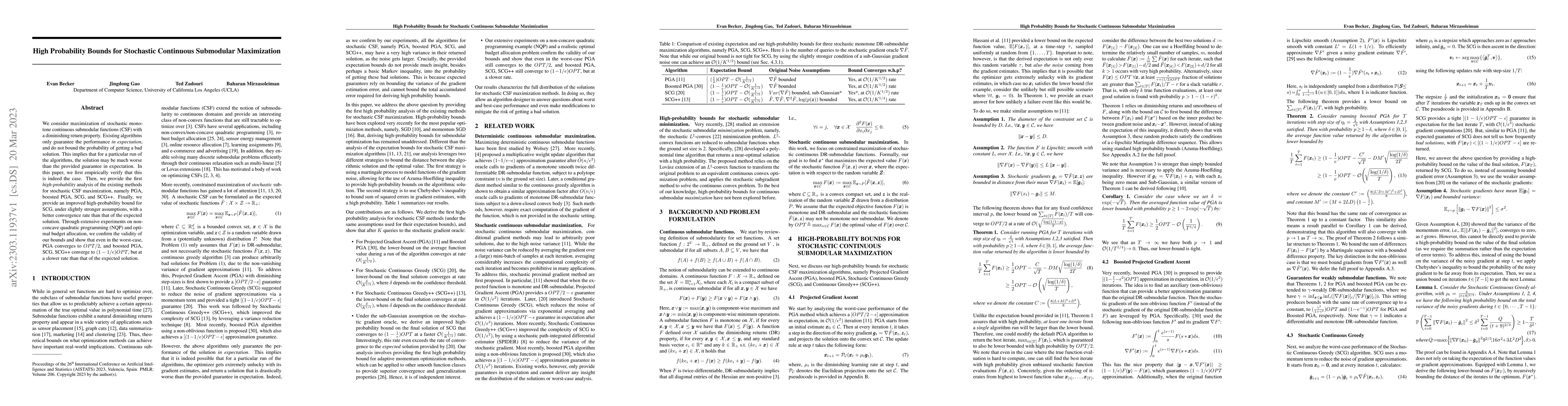 Thumbnail for High Probability Bounds for Stochastic Continuous Submodular
  Maximization