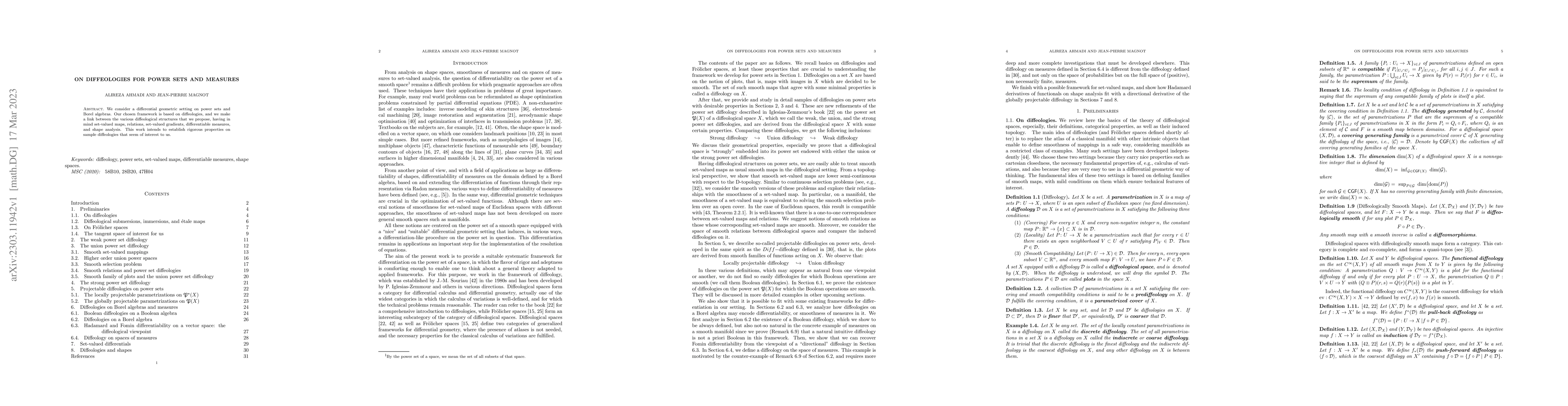 Thumbnail for On diffeologies for power sets and measures