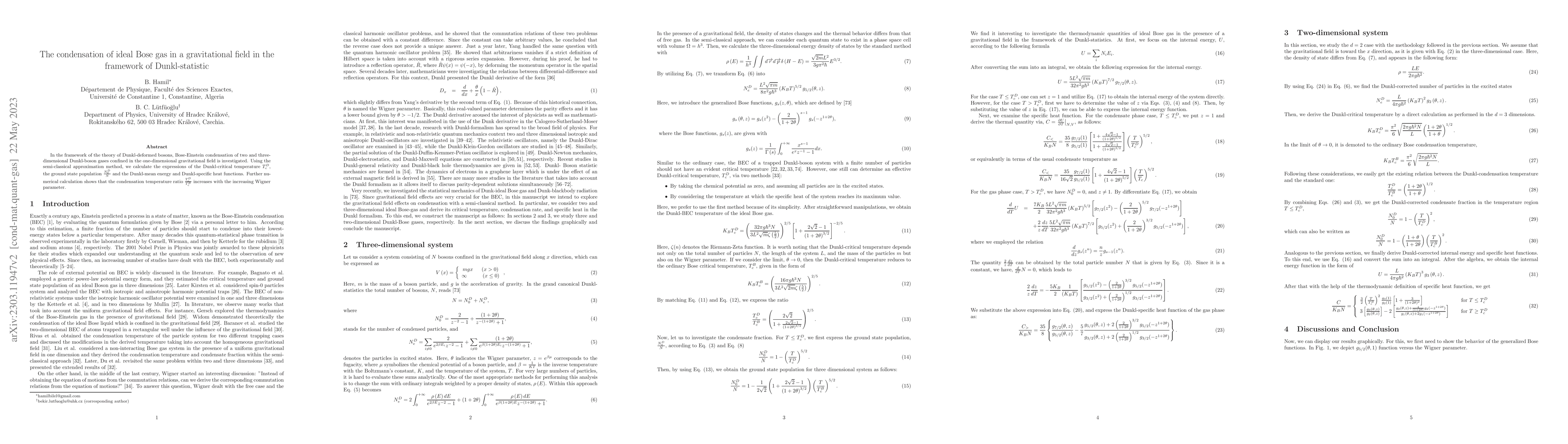Thumbnail for The condensation of ideal Bose gas in a gravitational field in the
  framework of Dunkl-statistic