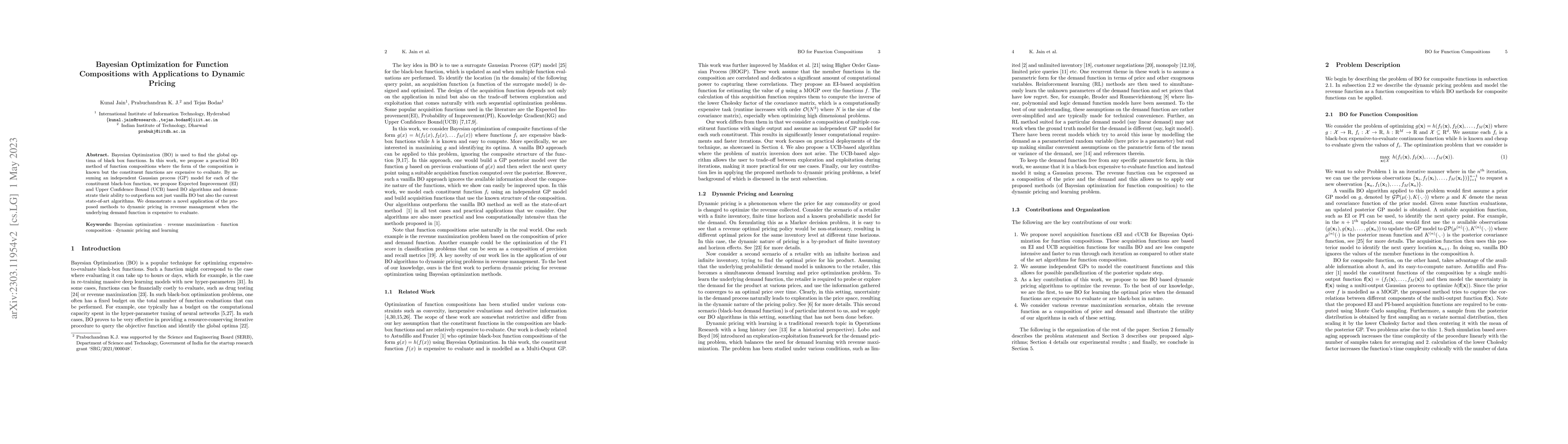 Thumbnail for Bayesian Optimization for Function Compositions with Applications to
  Dynamic Pricing