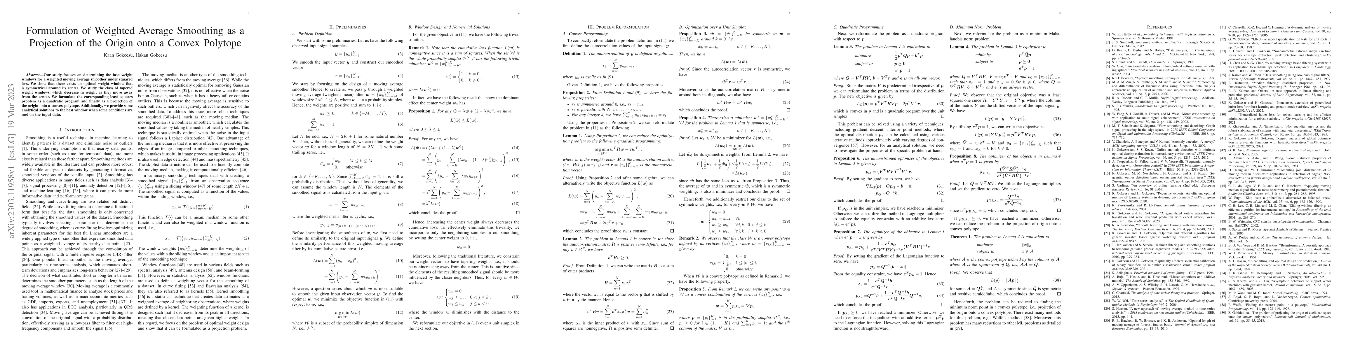 Thumbnail for Formulation of Weighted Average Smoothing as a Projection of the Origin
  onto a Convex Polytope