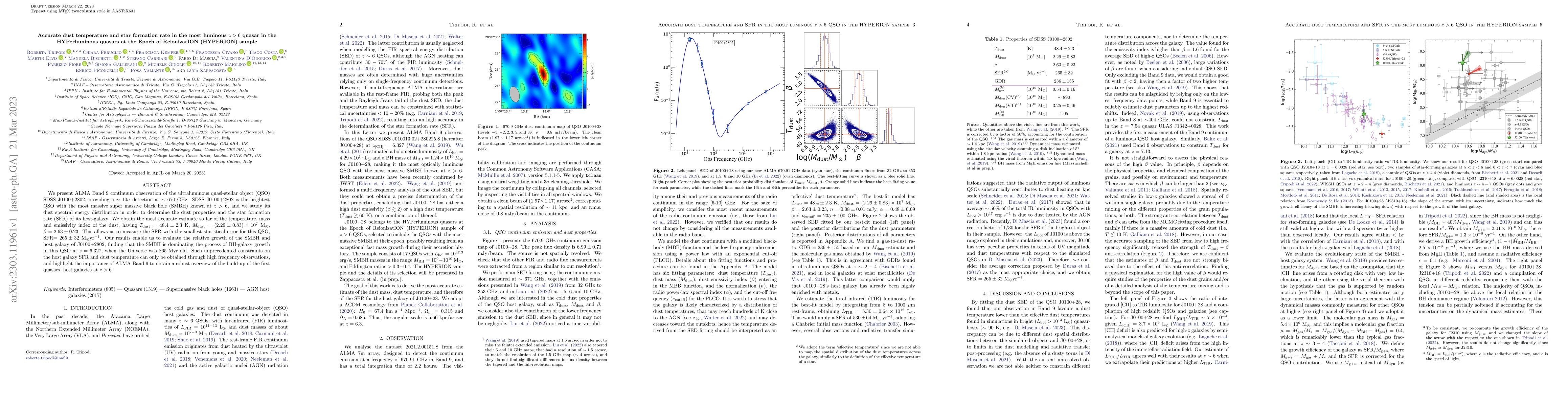 Thumbnail for Accurate dust temperature and star formation rate in the most luminous
  $z>6$ quasar in the HYPerluminous quasars at the Epoch of ReionizatION
  (HYPERION) sample