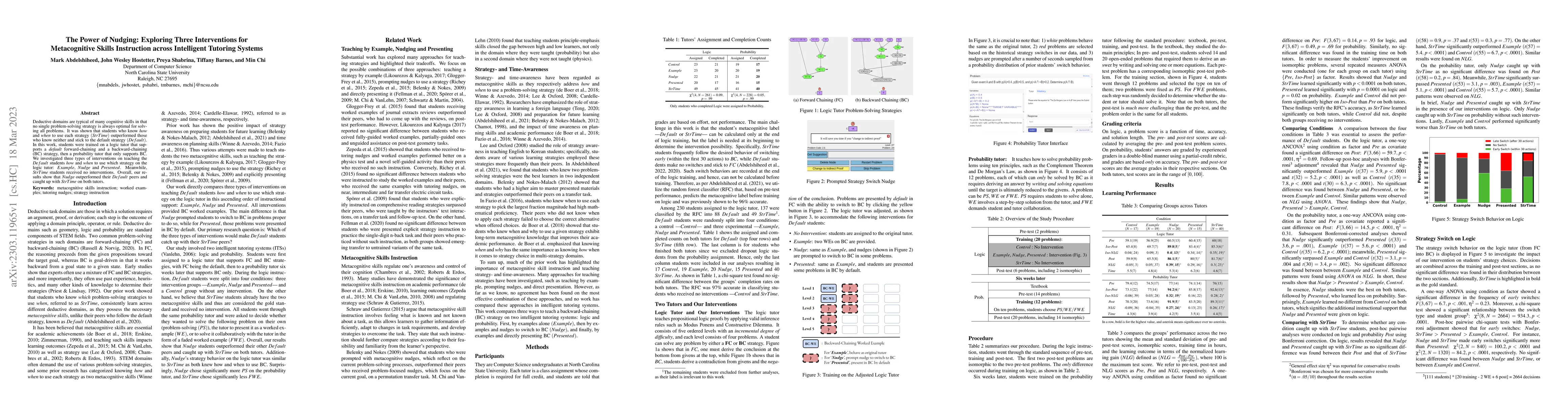 Thumbnail for The Power of Nudging: Exploring Three Interventions for Metacognitive
  Skills Instruction across Intelligent Tutoring Systems
