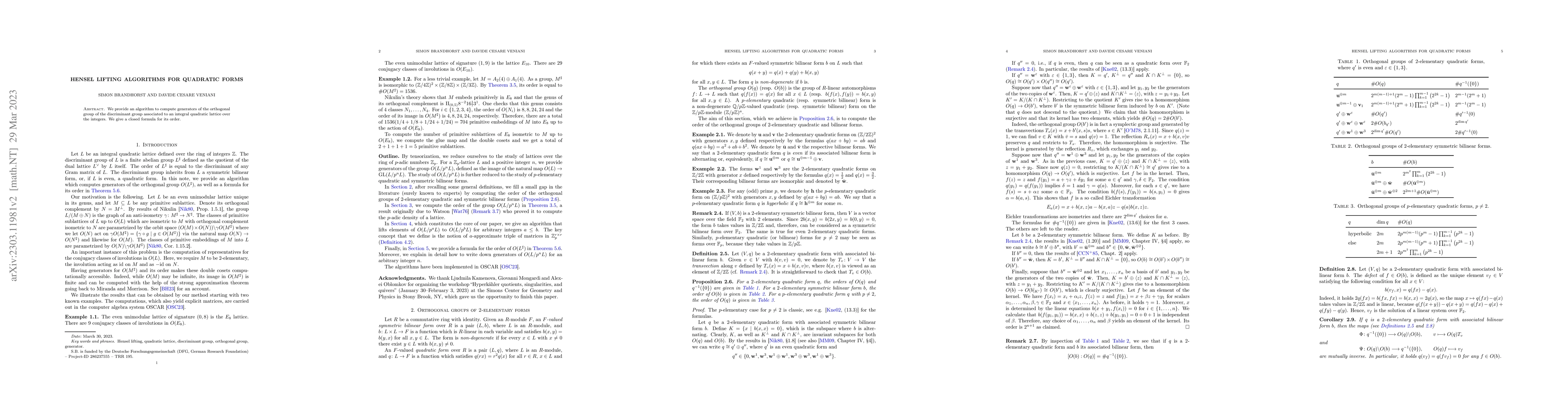 Thumbnail for Hensel lifting algorithms for quadratic forms