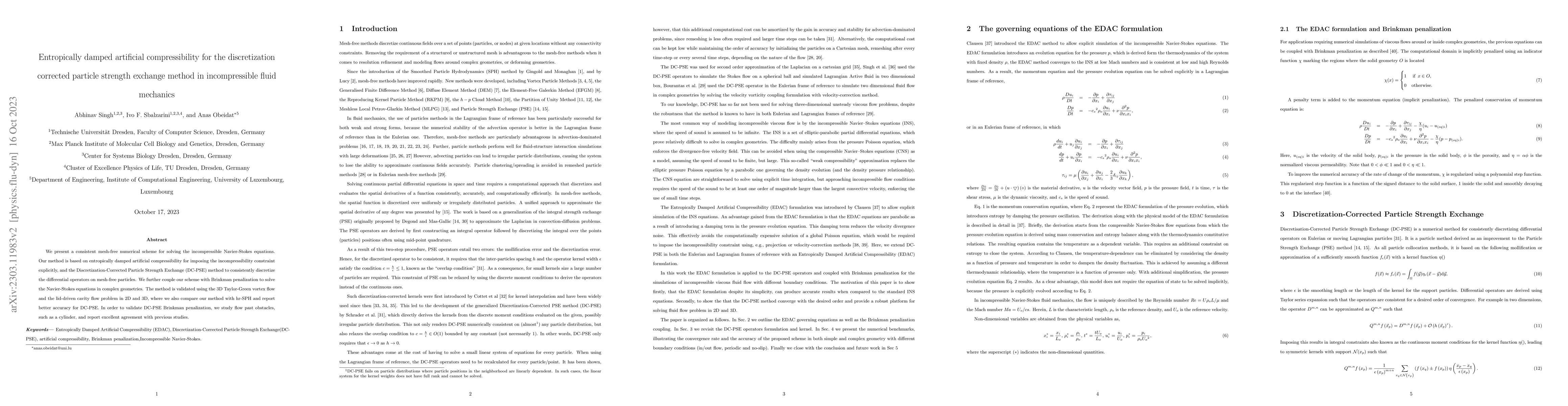 Thumbnail for Entropically damped artificial compressibility for the discretization
  corrected particle strength exchange method in incompressible fluid mechanics