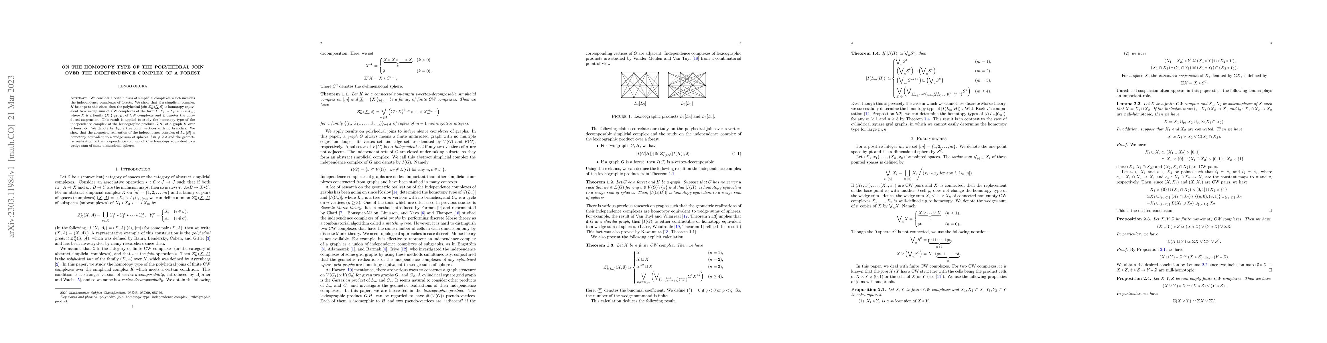 Thumbnail for On the Homotopy Type of the Polyhedral Join over the Independence
  Complex of a Forest