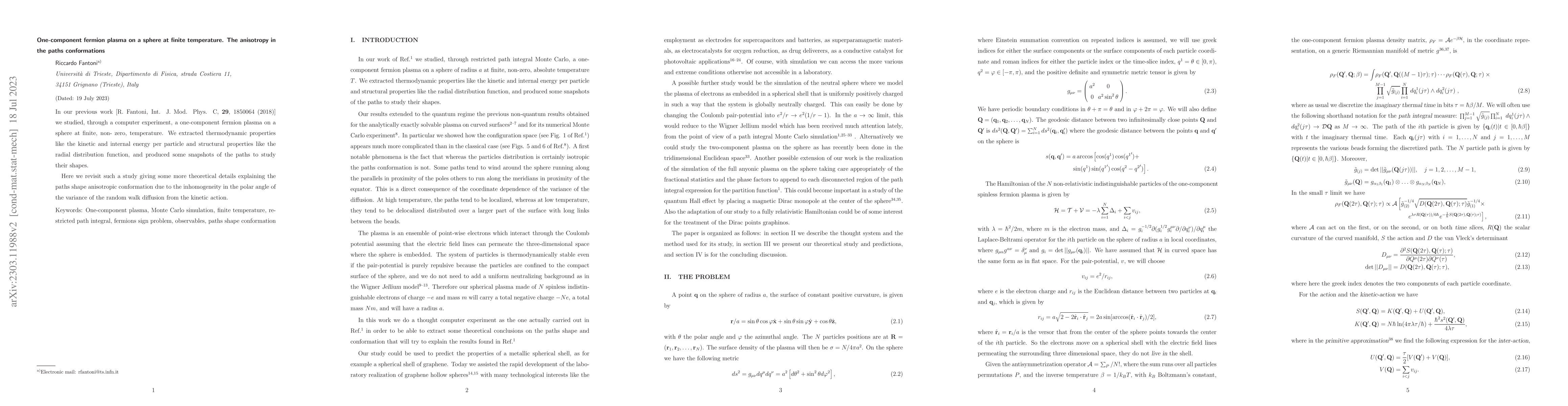 Thumbnail for One-component fermion plasma on a sphere at finite temperature. The
  anisotropy in the paths conformations