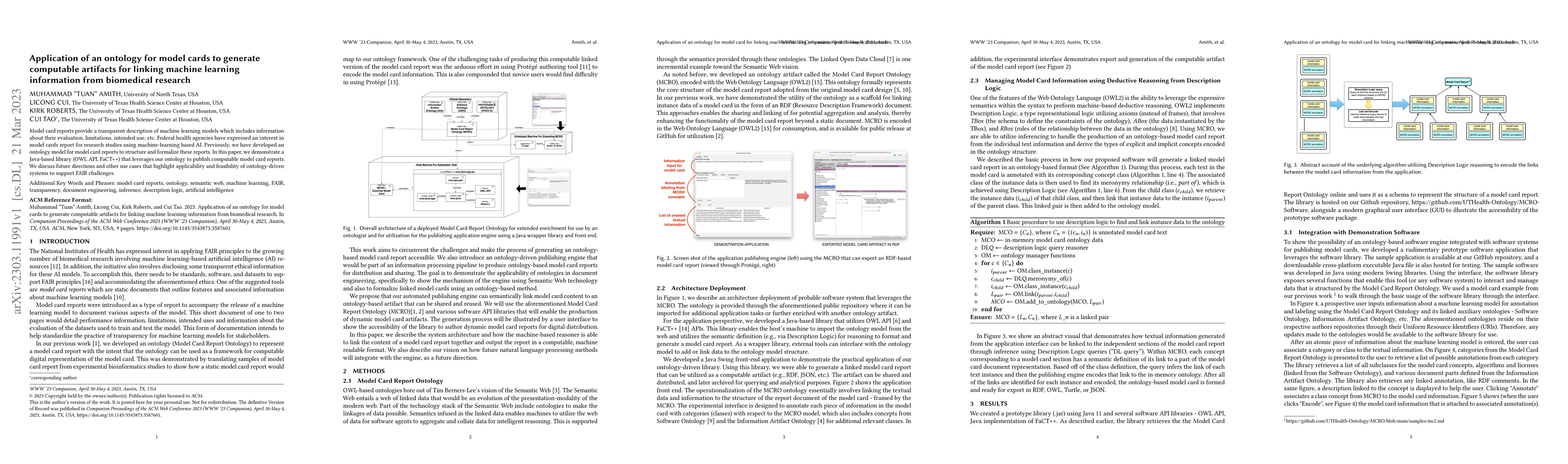Thumbnail for Application of an ontology for model cards to generate computable
  artifacts for linking machine learning information from biomedical research