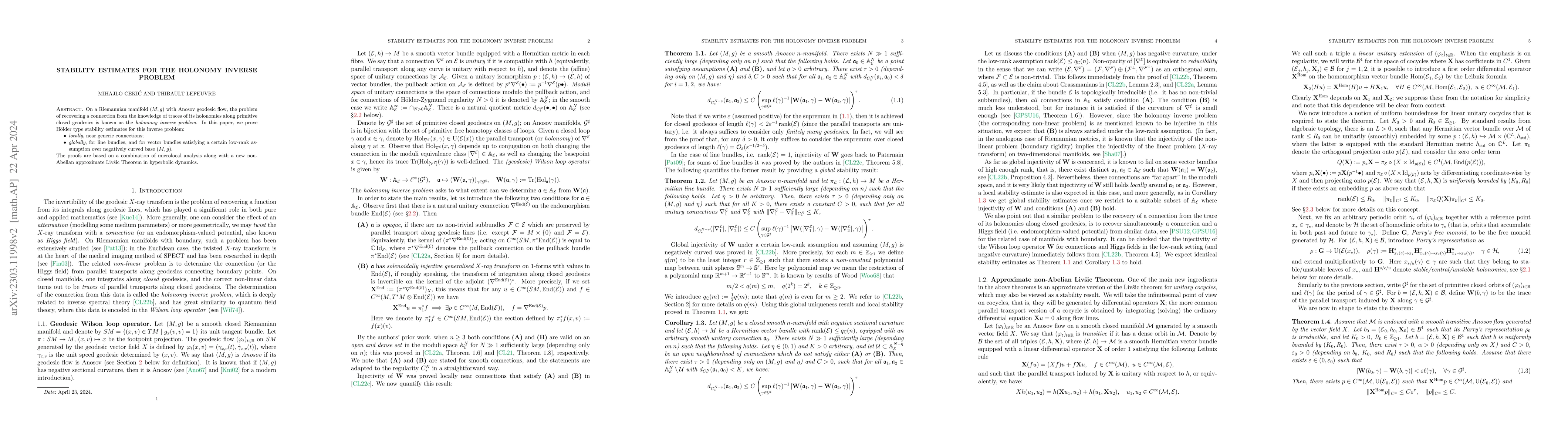 Thumbnail for Stability estimates for the Holonomy Inverse Problem
