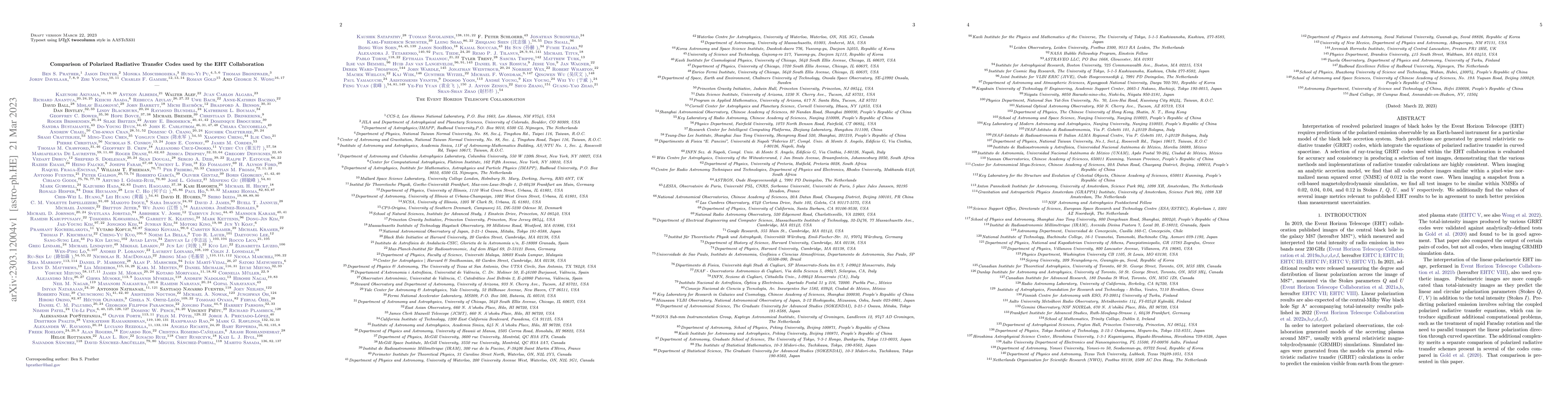 Thumbnail for Comparison of Polarized Radiative Transfer Codes used by the EHT
  Collaboration