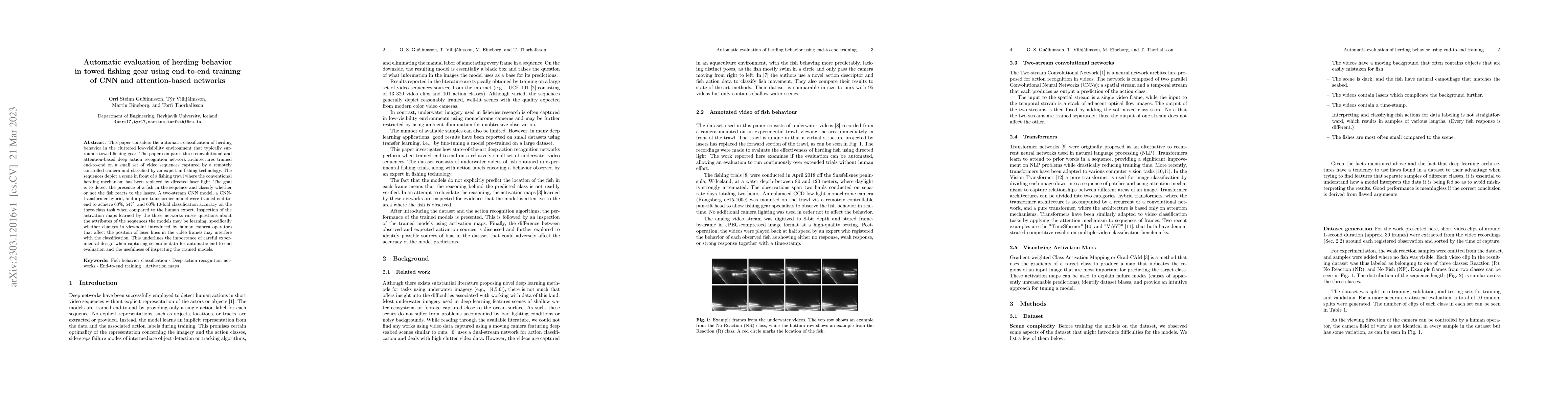 Thumbnail for Automatic evaluation of herding behavior in towed fishing gear using
  end-to-end training of CNN and attention-based networks